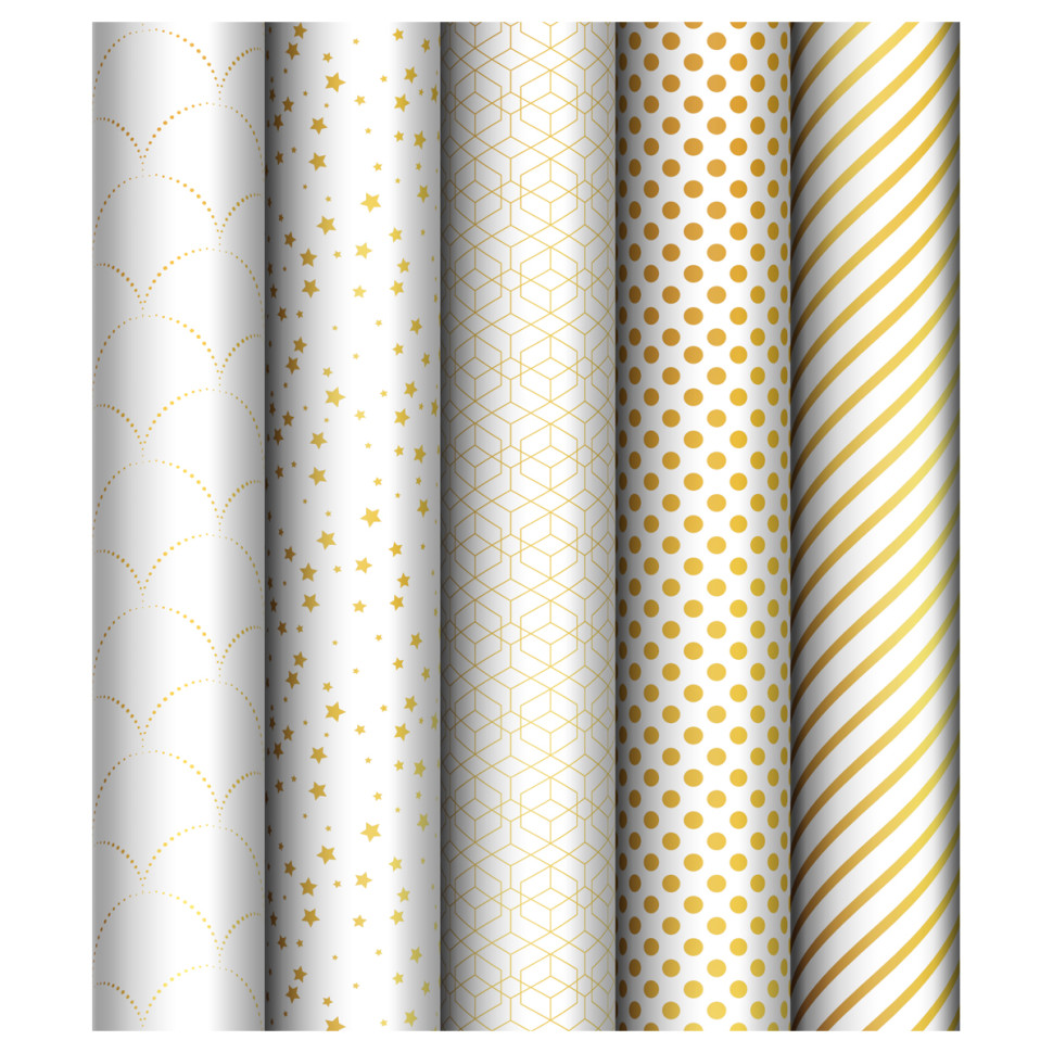 Упаковочная бумага глянц. 70*100см, MESHU "Pattern on white", 80г/м2, ассорти 5 дизайнов, 358120