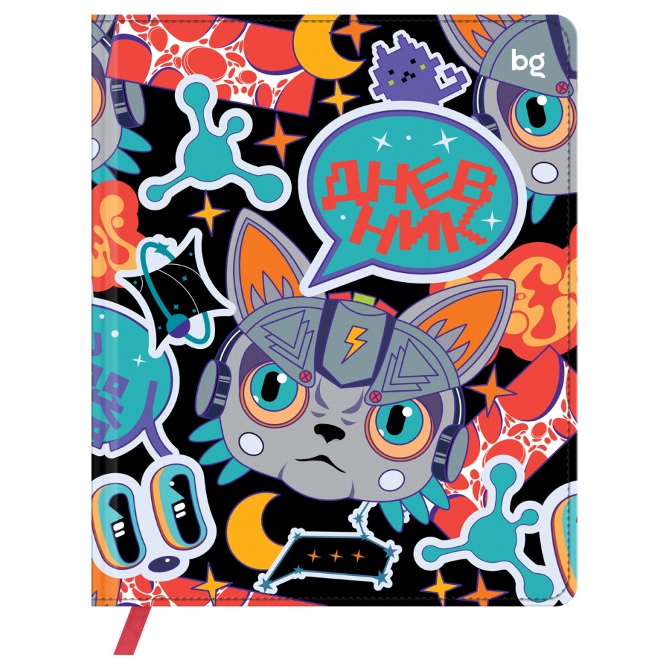 Дневник 1-11 кл. 48л. (твердый) BG "Cyber cat", иск. кожа (балакрон), печать, ляссе, 376635