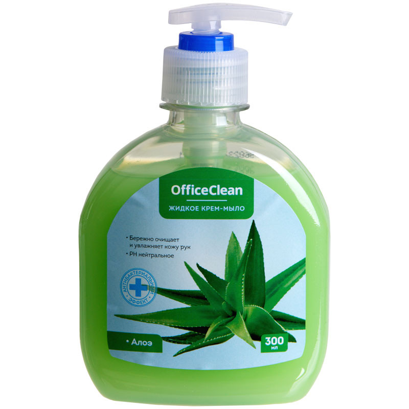 Мыло-крем жидкое OfficeClean "Алоэ антибактериальное", с дозатором, 300мл, 319532