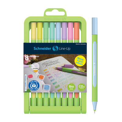 Набор капиллярных ручек Schneider "Line-Up Pastel" 08цв., 0,4мм, пласт. пенал-подставка, европодвес, 348440