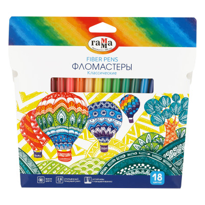 Фломастеры Гамма "Классические", 18цв., смываемые, картон. упак., европодвес, 356544