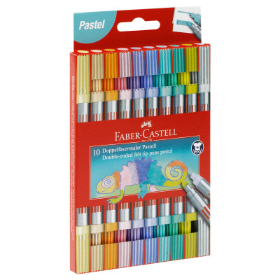 Фломастеры двусторонние Faber-Castell, 10 паст.цв., смываемые, пластик.уп., европодвес, 375102