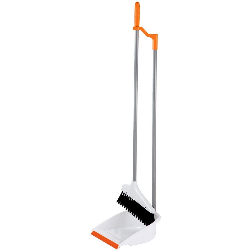 Совок для мусора OfficeClean Professional со щеткой-сметкой, метал. ручка 71,5см, пластик, рез. кромка, бело-оранжевый, 303071