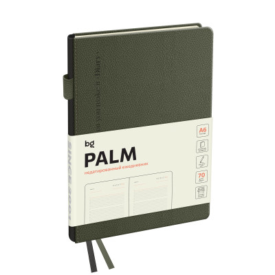 Ежедневник недатированный, А6, 136л., твердый переплет, кожзам, BG "Palm. Dark khaki", темно-зеленый, 369926