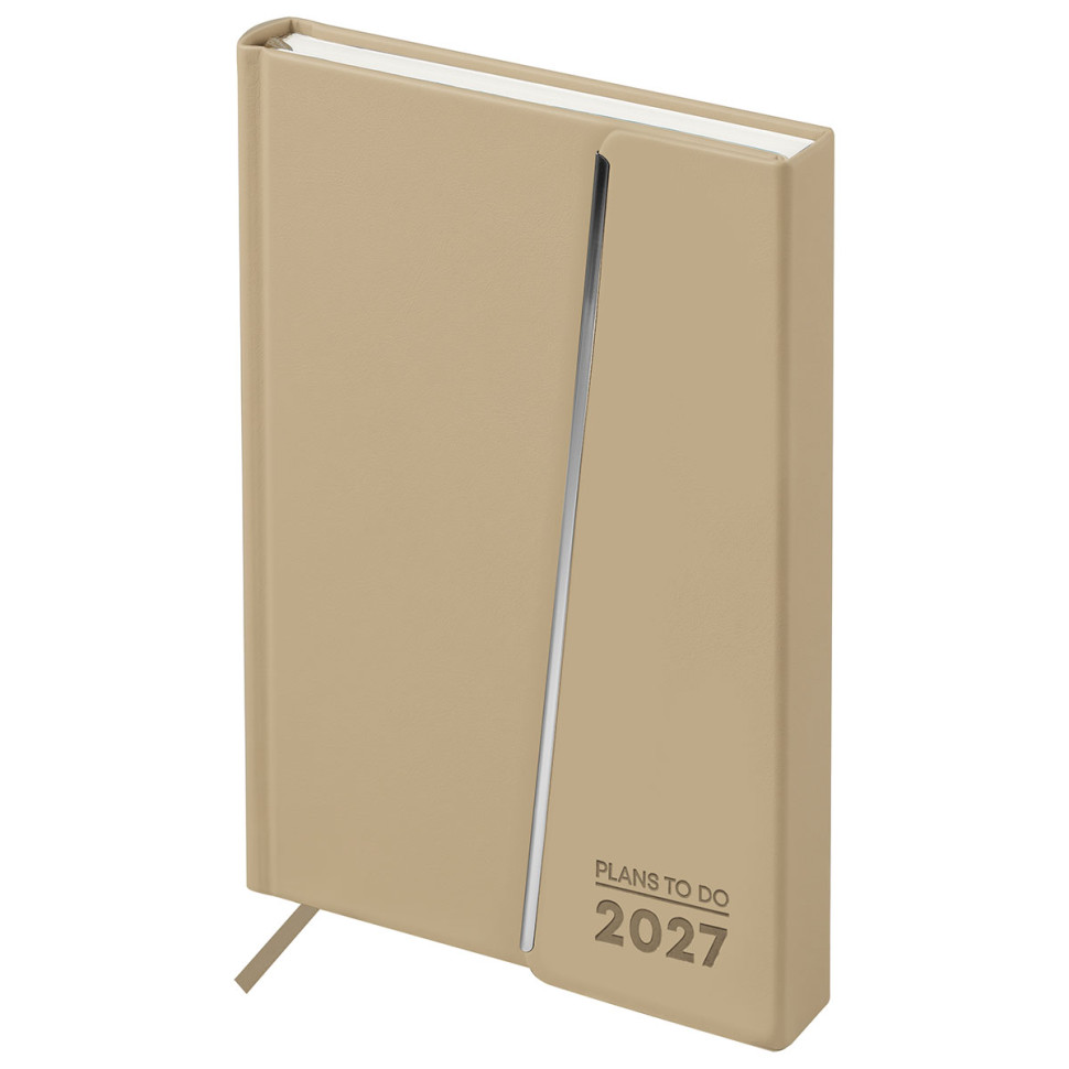 Ежедневник датированный 2027г., А5, 176л., твердый переплет, кожзам Soft touch, BG "Magnet. Vanilla", ванильный, магнитный клапан, 389949