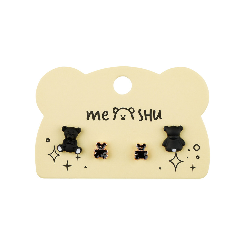 Серьги MESHU "Bears", бижутерия, 2 пары, европодвес, 3 штук, 369272