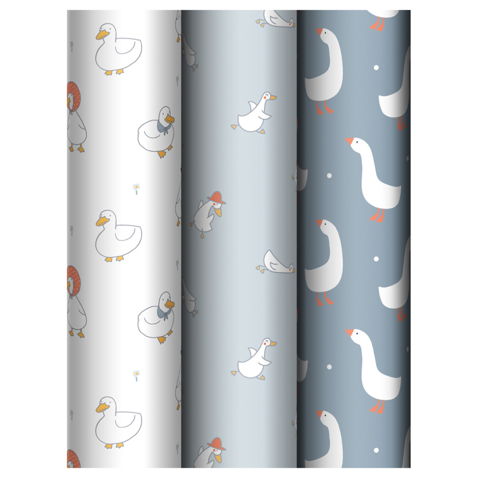 Упаковочная бумага глянц. 70*100см, MESHU "Goose set", 80г/м2, ассорти 3 дизайна, 383308