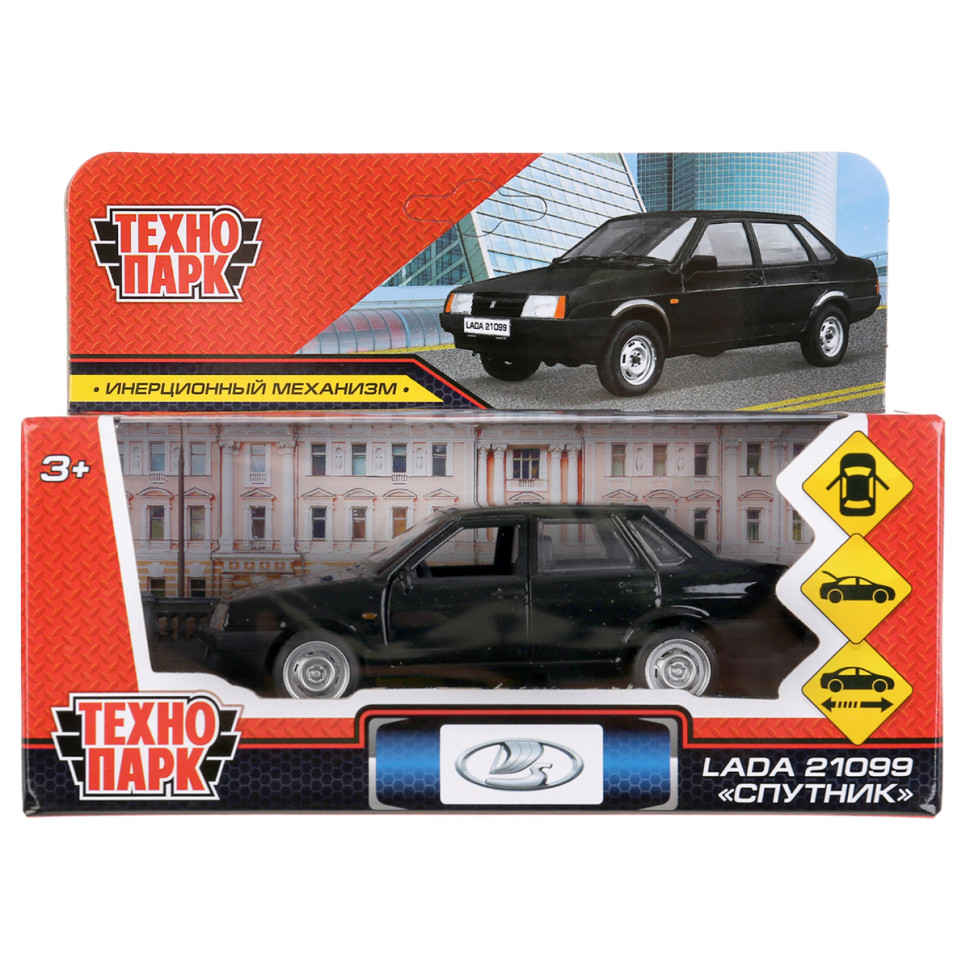 Машина игрушечная Технопарк "Lada-21099. Спутник", LADA, металл., 12см, черный, инерционная, с подвижными элементами, 379785