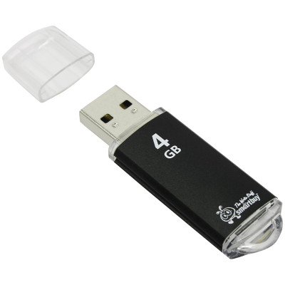 Память Smart Buy "V-Cut"  4GB, USB 2.0 Flash Drive, черный (металл. корпус ), 227881
