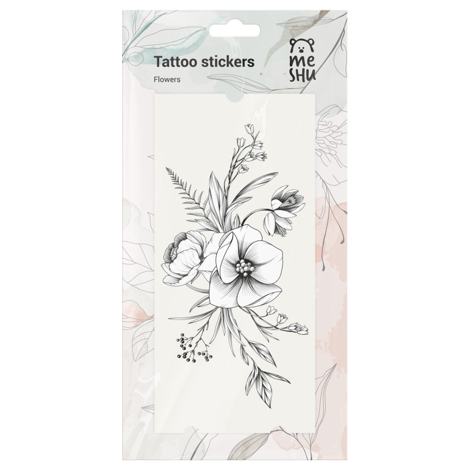 Наклейка-тату MESHU, "Flowers", 9*19см, 3 листа, инд. уп., европодвес, 379749