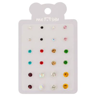 Серьги MESHU "Rhinestones", бижутерия, 12 пар, европодвес, 5 штук, 369277