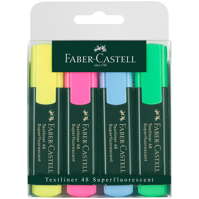 Набор текстовыделителей Faber-Castell "48" 04цв., 1-5мм, пластик. уп., европодвес, 286183