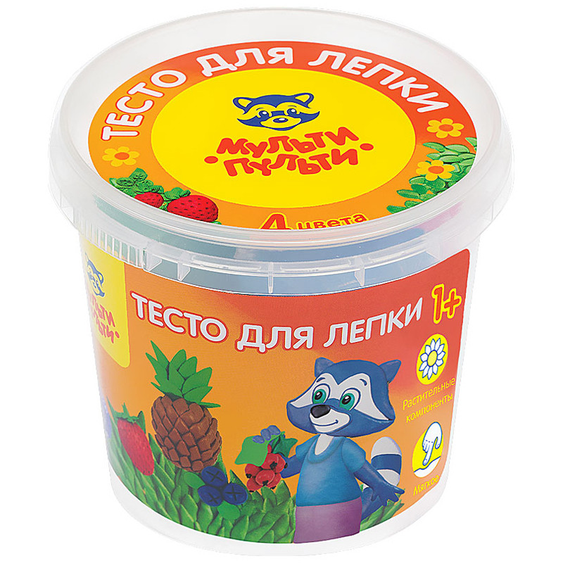Тесто для лепки Мульти-Пульти "Енот на каникулах", 04 цвета*60г, пластиковый стакан, 242995