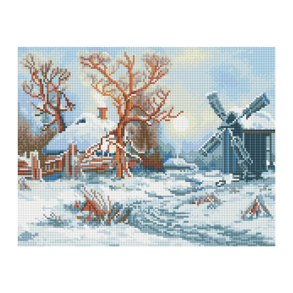 Алмазная мозаика ТРИ СОВЫ "Зима в деревне", 30*40см, холст, картонная коробка с пластиковой ручкой, 360902
