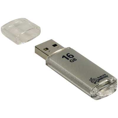 Память Smart Buy "V-Cut"  16GB, USB 2.0 Flash Drive, серебристый (металл. корпус ), 222379