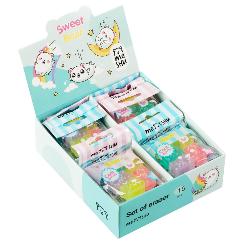 Набор ластиков MESHU "Candy Bear" 5шт., ПВХ, 20*15*9мм, 16 штук, 355991