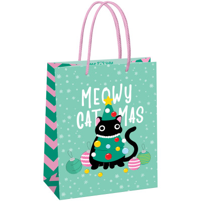 Пакет подарочный 18*23*10см MESHU "Meowy Christmas", выборочный лак, матовая ламинация, 371020