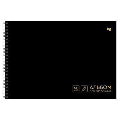 Альбом для рисования 40л., А4, на гребне BG "Total black", 160г/м2, 4 штук, 385484