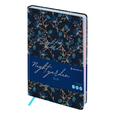 Ежедневник недатированный А5, 136л., кожзам, Greenwich Line "Night garden. Blue", тон. блок, 342850