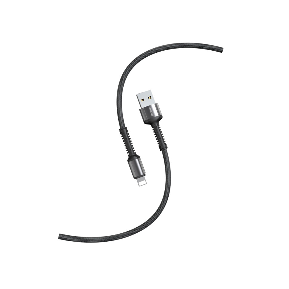Кабель Smartbuy S26, USB - Lightning, для Apple, 3A output, нейлоновая оплетка, 1м, черный, 384289