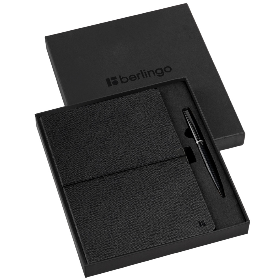 Подарочный набор Berlingo "Casual Black": ежедневник недатированный, А5, 136л., кожзам, с ручкой, черный, 384690