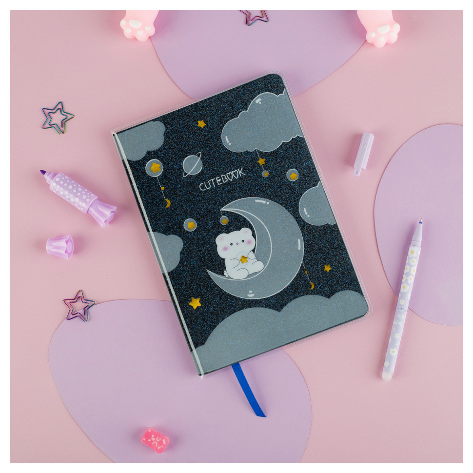 Записная книжка А5 80л., ЛАЙТ, кожзам, MESHU "Cutestar", съемная пластиковая обложка с дизайном, пантон, белила, блок в линию, 358210