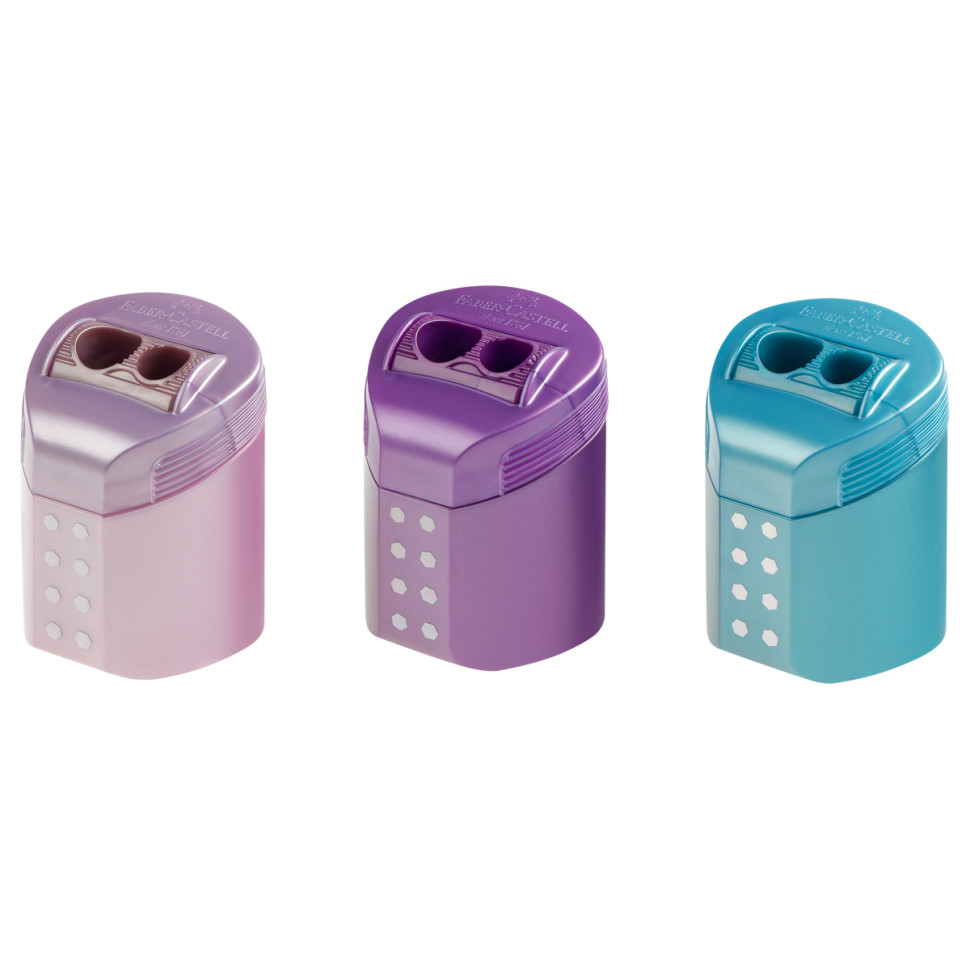 Точилка пластиковая Faber-Castell "Sparkle" 2 отверстия, контейнер, ассорти, 375094
