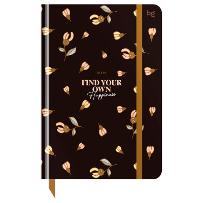 Ежедневник недатированный А5, 136л., 7БЦ BG "Flowery. Black", глянцевая ламинация, отд.фольгой, 376415