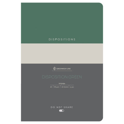 Тетрадь 40л., А5, клетка на сшивке Greenwich Line "Disposition. Green", матовая ламинация, тиснение фольгой, тон. блок 80г/м2, 340088