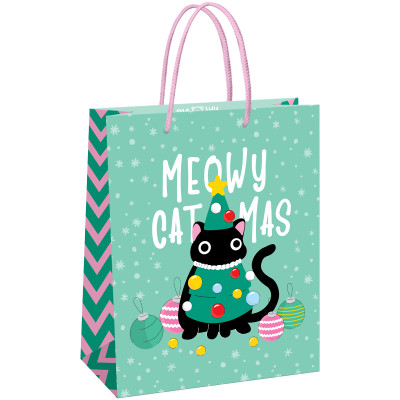Пакет подарочный 26*32*12см MESHU "Meowy Christmas", выборочный лак, матовая ламинация, 371052