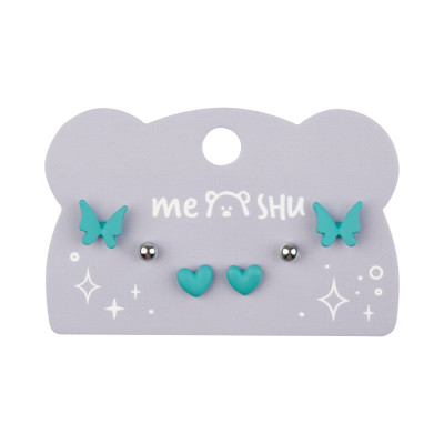 Серьги MESHU, бижутерия, голубые, 3 пары, европодвес, 369285