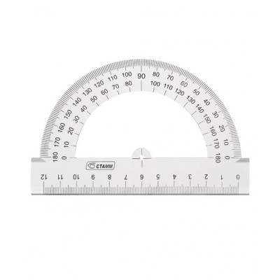 Транспортир 12см, 180° СТАММ, полистирол, прозрачный бесцветный, 20 штук, 324007