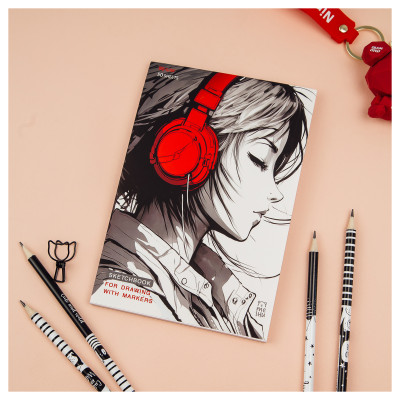 Скетчбук для рисования маркерами 50л. А5 на склейке MESHU "Girl and music", 90г/м2, soft touch, 358384