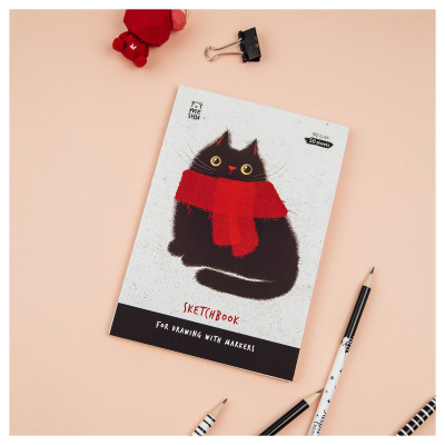 Скетчбук для рисования маркерами 50л. А5 на склейке MESHU "Cat", 90г/м2, soft touch, 358385
