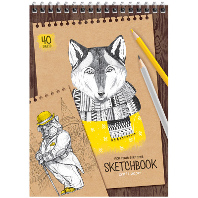 Скетчбук 40л., А5 ArtSpace "Craft style", на гребне, крафт, 80г/м2, 315922