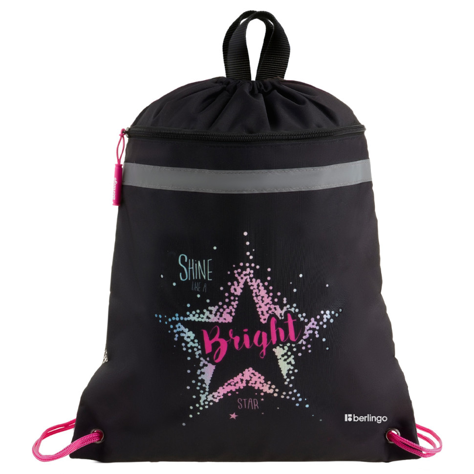 Мешок для обуви 1 отделение Berlingo "Bright star", 360*460мм, вентиляционная сеточка , светоотражающая лента, карман на молнии, 389685