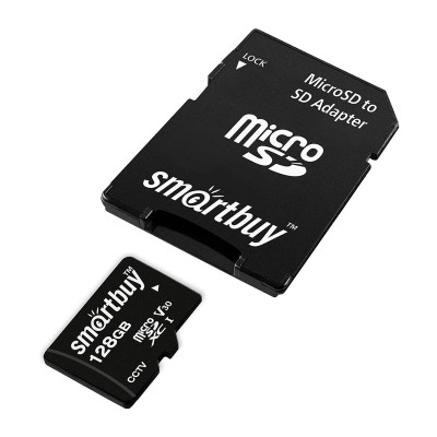 Карта памяти SmartBuy MicroSDXC 128GB UHS-II, Class 10, скорость чтения 95Мб/сек, для видеонаблюдения (с адаптером SD), 384279