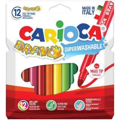 Фломастеры Carioca "Bravo", 12цв., утолщенные, смываемые, картон, европодвес, 242620