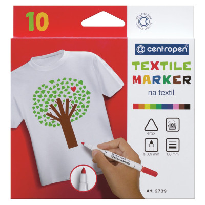 Набор маркеров для ткани Centropen "Textil Marker 2739" 10цв., 1,8мм, картон. уп., европодвес, 281529