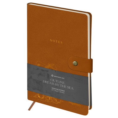 Записная книжка А5 80л., ЛАЙТ, кожзам, Greenwich Line "Outline. Dream by the sea" с замком, тиснение фольгой, внутренний карман, блок в точку, 358013