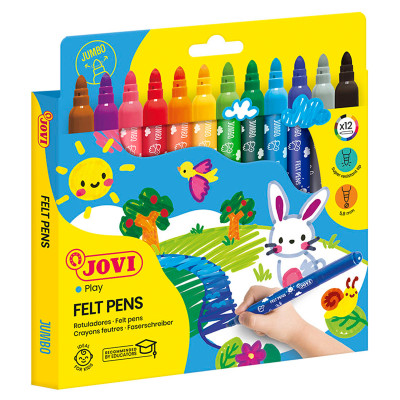Фломастеры JOVI, 12цв., утолщенные, смываемые, картон, европодвес, 083506