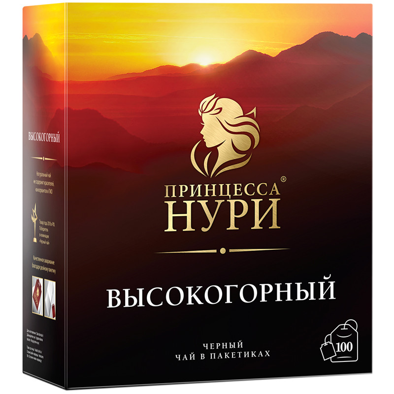 Чай Принцесса Нури "Высокогорный", черный, 100 пакетиков по 2г, 246015