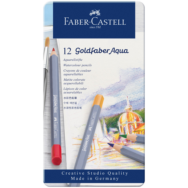 Карандаши акварельные художественные Faber-Castell "Goldfaber Aqua", 12цв., метал. коробка, 285896