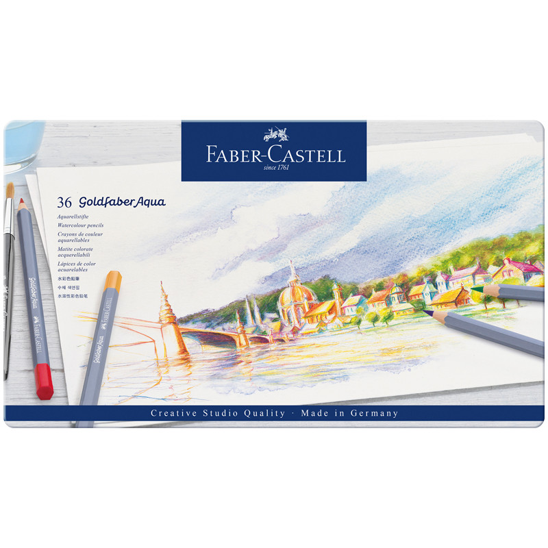 Карандаши акварельные художественные Faber-Castell "Goldfaber Aqua", 36цв., метал. коробка, 285898