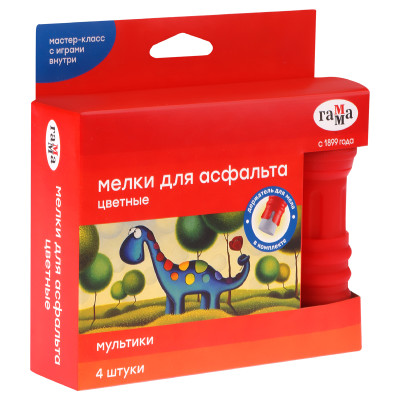 Мелки для асфальта Гамма "Мультики" цветные, 4шт., круглые, с держателем, картонная коробка, 356436