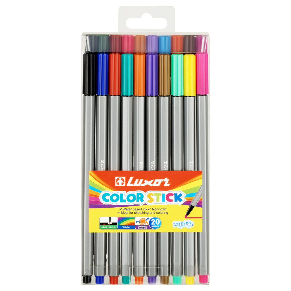Фломастеры Luxor "Color Stick", 20цв., смываемые, ПВХ, европодвес, 361670
